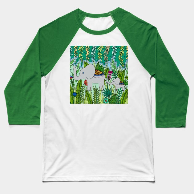 Elephant Mother and Baby Baseball T-Shirt by HLeslie Design